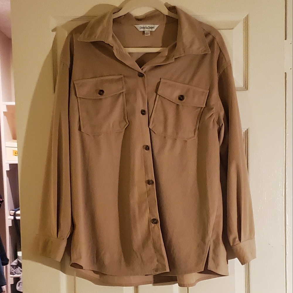 Davi & Dani: Corduroy-like Button Down in Tan